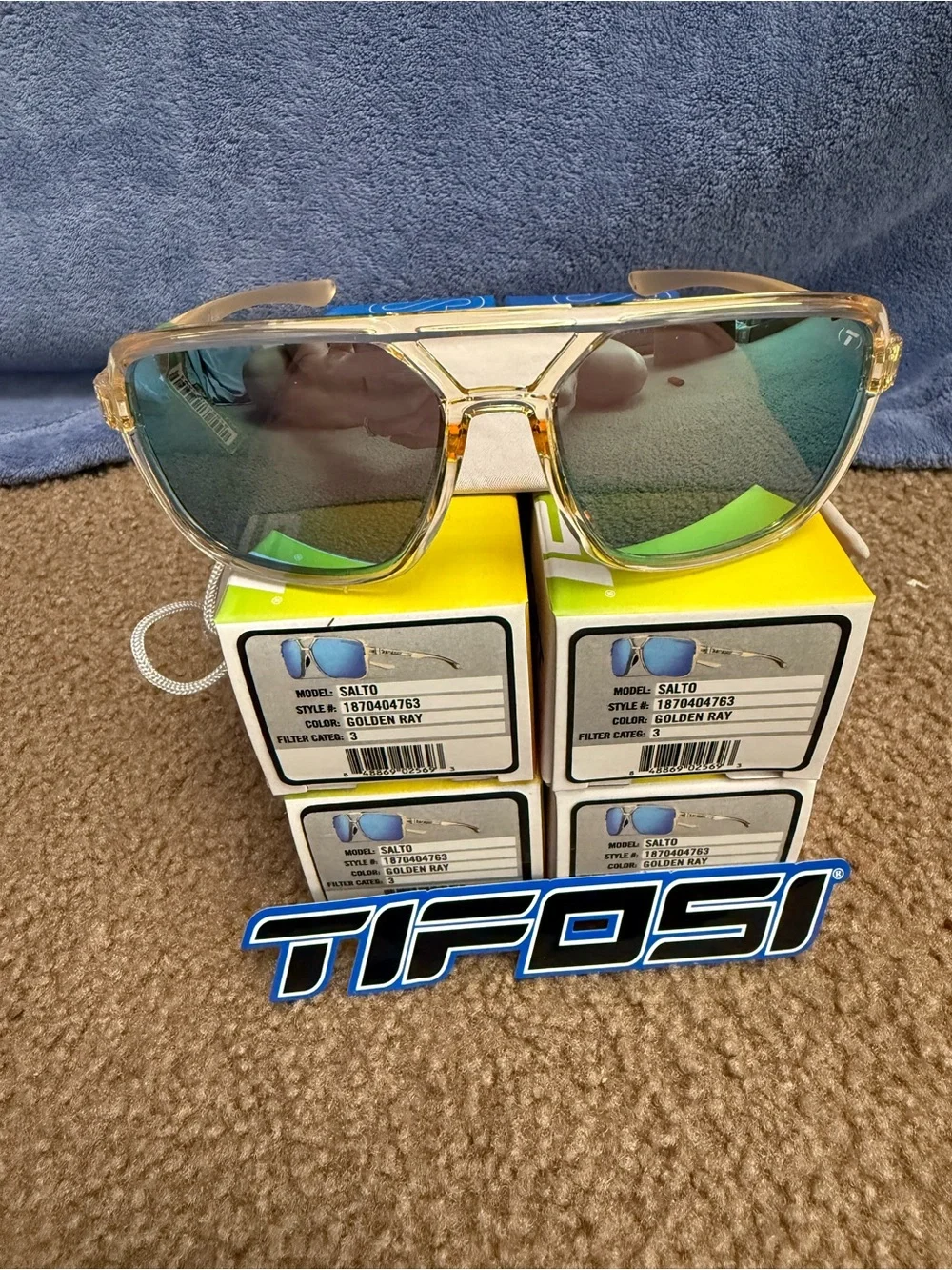 Tifosi Optics Gold Frame Sunglasses with Blue Mirrored Lenses